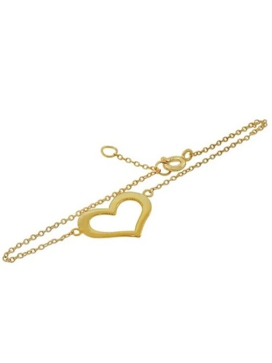 Sterling Silver Yellow Gold Plated Love Heart Polished Classic Chain Bracelet
